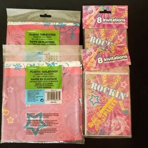 Birthday Bundle 'Rockin' Party' Plastic Tablecover & Invitations Set